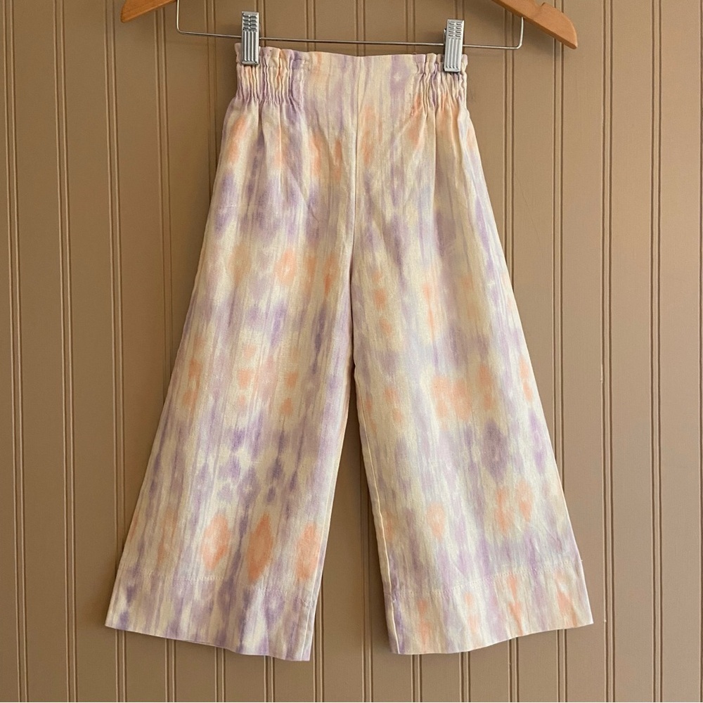 Zara Tie Dye Cotton Linen Style Wide Leg Cropped Pants Child Size 6